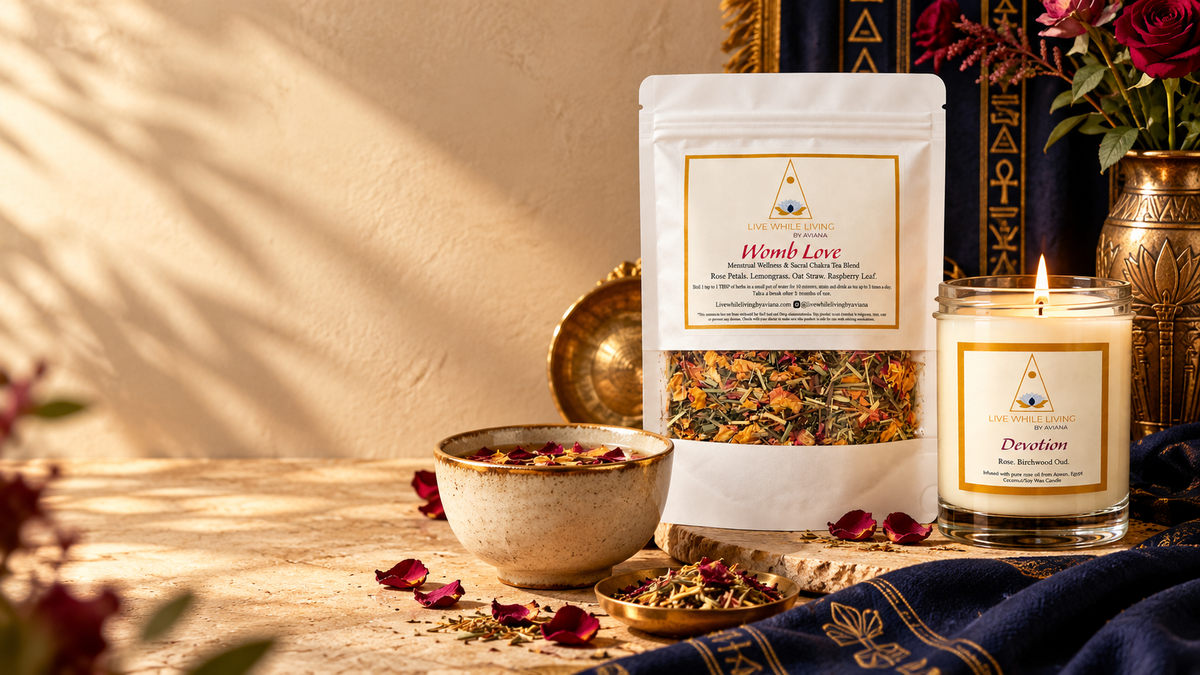 Live While Living ritual tea and candle collection